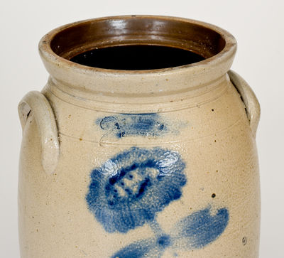 J.M. HARRIS / EASTON, PA Stoneware Jar w/ Cobalt Sunflower Decoration
