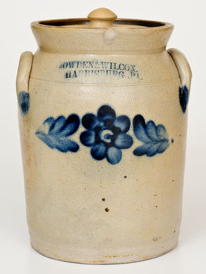 COWDEN & WILCOX / HARRISBURG, PA Stoneware Jar w/ Cobalt Floral Decoration