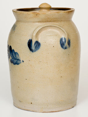 COWDEN & WILCOX / HARRISBURG, PA Stoneware Jar w/ Cobalt Floral Decoration