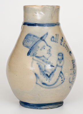 Outstanding Stoneware Pitcher w/ Man s Bust Inscribed 