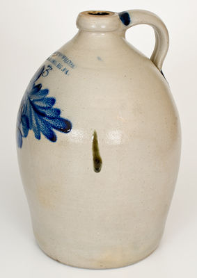 COWDEN & WILCOX / HARRISBURG, PA Stoneware Jug w/ Cobalt Cherries Decoration