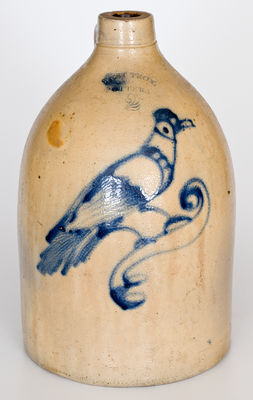 Two-Gallon WEST TROY, N.Y. POTTERY Stoneware Jug w/ Cobalt Bird Design