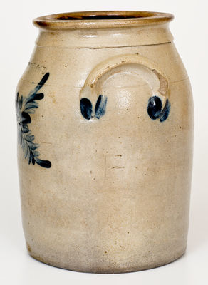 One-Gallon COWDEN & WILCOX, Harrisburg, PA Stoneware Jar w/ Unusual Floral Decoration