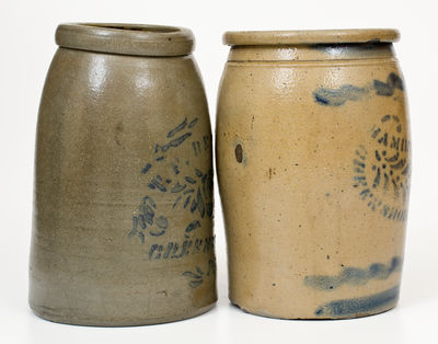 Two Cobalt-Stenciled Greensboro, PA Stoneware Jars