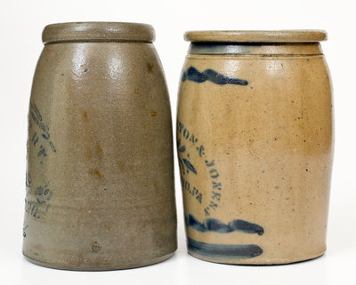 Two Cobalt-Stenciled Greensboro, PA Stoneware Jars