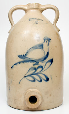 Six-Gallon SATTERLEE & MORY / FORT EDWARD, N.Y. Stoneware Water Cooler w/ Bird Decoration