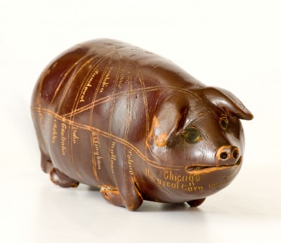 Fine Albany-Glazed Anna Pottery "Railroad & River Guide" Pig Bottle