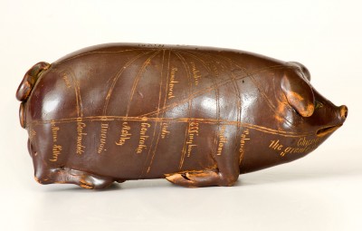 Fine Albany-Glazed Anna Pottery "Railroad & River Guide" Pig Bottle