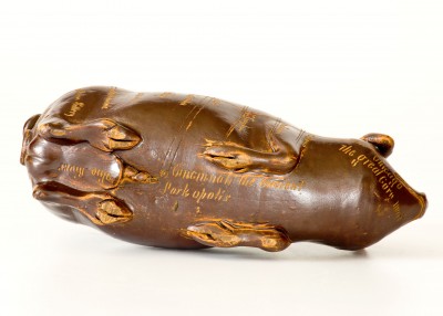 Fine Albany-Glazed Anna Pottery "Railroad & River Guide" Pig Bottle