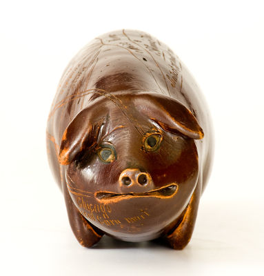 Fine Albany-Glazed Anna Pottery "Railroad & River Guide" Pig Bottle