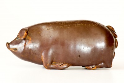 Fine Albany-Glazed Anna Pottery "Railroad & River Guide" Pig Bottle