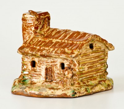 Extremely Rare Signed Jacob Neifer, Montgomery County, PA Redware Cabin Bank