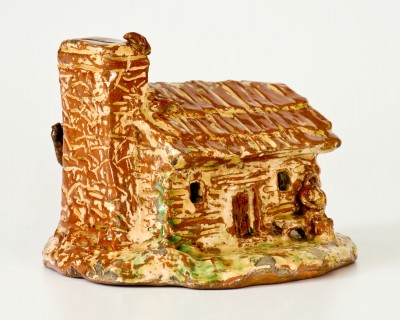 Extremely Rare Signed Jacob Neifer, Montgomery County, PA Redware Cabin Bank