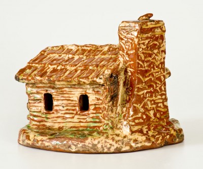 Extremely Rare Signed Jacob Neifer, Montgomery County, PA Redware Cabin Bank