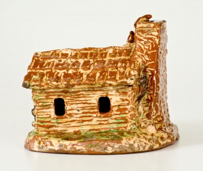 Extremely Rare Signed Jacob Neifer, Montgomery County, PA Redware Cabin Bank