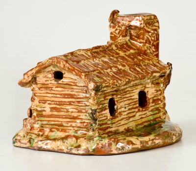 Extremely Rare Signed Jacob Neifer, Montgomery County, PA Redware Cabin Bank