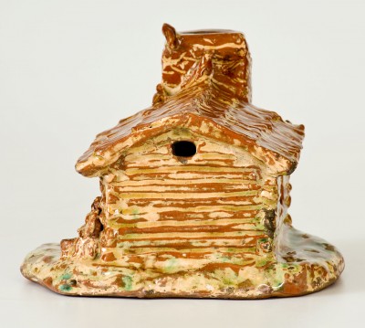 Extremely Rare Signed Jacob Neifer, Montgomery County, PA Redware Cabin Bank
