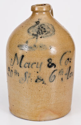 Macy & Co. / 20th St. & 6th Ave. Advertising Jug w/ Peacock Decoration