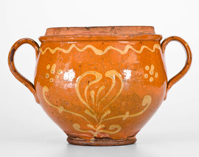 Outstanding Eastern Pennsylvania Redware Sugar Jar w/ Yellow-Slip Floral Decoration, late 18th or early 19th century