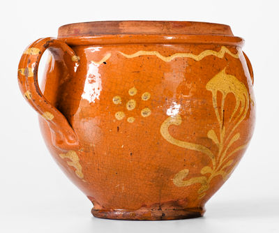 Outstanding Eastern Pennsylvania Redware Sugar Jar w/ Yellow-Slip Floral Decoration, late 18th or early 19th century