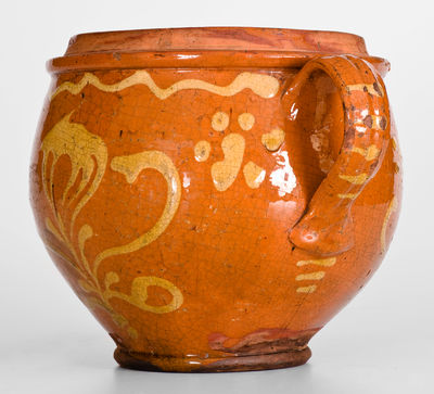 Outstanding Eastern Pennsylvania Redware Sugar Jar w/ Yellow-Slip Floral Decoration, late 18th or early 19th century