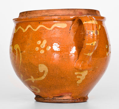 Outstanding Eastern Pennsylvania Redware Sugar Jar w/ Yellow-Slip Floral Decoration, late 18th or early 19th century