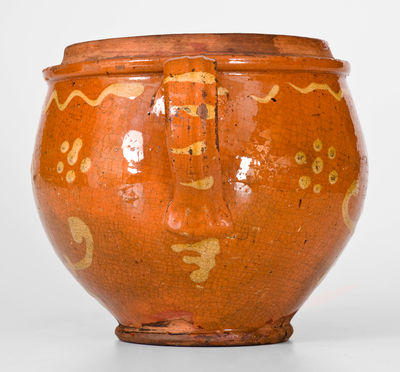 Outstanding Eastern Pennsylvania Redware Sugar Jar w/ Yellow-Slip Floral Decoration, late 18th or early 19th century