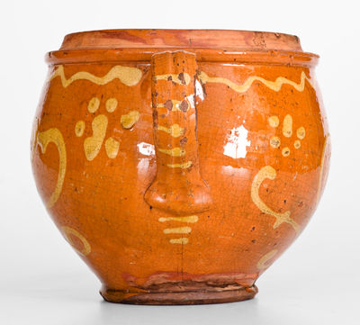 Outstanding Eastern Pennsylvania Redware Sugar Jar w/ Yellow-Slip Floral Decoration, late 18th or early 19th century