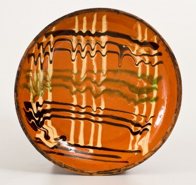 Berks County, PA Redware Plate w/ Crosshatched Three-Color Slip Decoration
