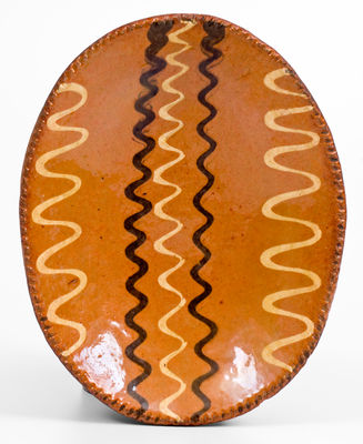 Small-Sized Pennsylvania Redware Loaf Dish with Two-Color Slip Decoration 