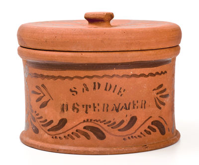Exceptional Southwestern PA Tanware Lidded Butter Crock Stenciled 