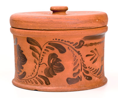 Exceptional Southwestern PA Tanware Lidded Butter Crock Stenciled 