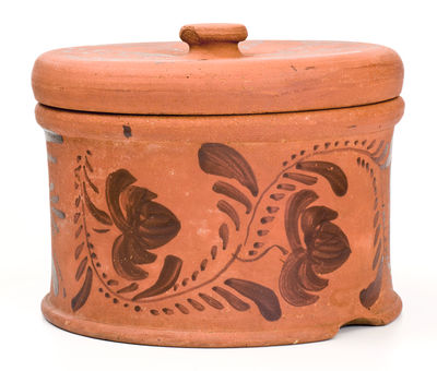 Exceptional Southwestern PA Tanware Lidded Butter Crock Stenciled 