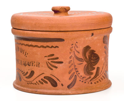 Exceptional Southwestern PA Tanware Lidded Butter Crock Stenciled 