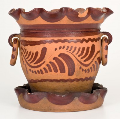 Fine Tanware Flowerpot, New Geneva or Greensboro, circa 1885
