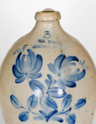 Fine Three-Gallon WM. MOYER / HARRISBURG, PA Stoneware Jug w/ Large Floral Design