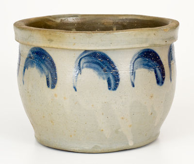 JOHN BELL / WAYNESBORO Bowl-Shaped Stoneware Jar w/ Cobalt Decoration