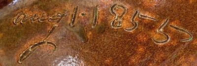 5 Gal. David Drake Stoneware Jar Inscribed "Lm / Aug 1, 1855"