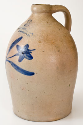 Unusual MOORE, NICHOLS & CO. / Williamsport, Pa. Stoneware Jug w/ Daffodil Decoration, 1877-79