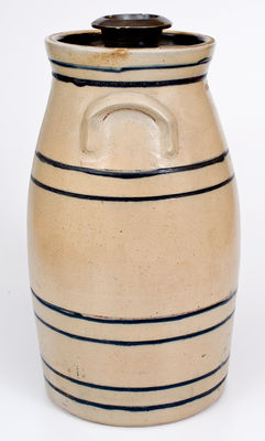 Four-Gallon WHITES UTICA Stoneware Churn with Cobalt Banding