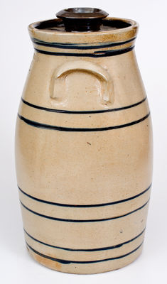Four-Gallon WHITES UTICA Stoneware Churn with Cobalt Banding