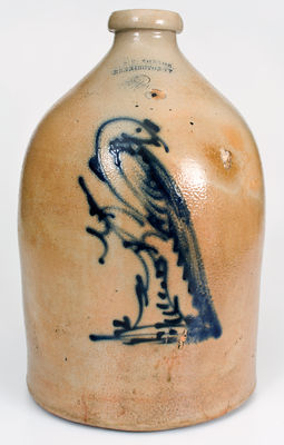 J. & E. NORTON, / BENNINGTON VT Stoneware Jug w/ Cobalt Pheasant on Stump Decoration