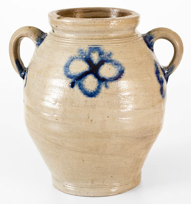 Outstanding Vertical-Handled Manhattan Stoneware Jar, third quarter 18th century