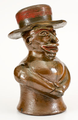 Extremely Important Southern Stoneware African-American Preacher Face Vessel, Rock Mills, Alabama