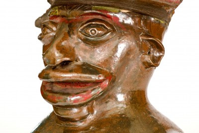 Extremely Important Southern Stoneware African-American Preacher Face Vessel, Rock Mills, Alabama
