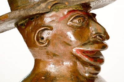 Extremely Important Southern Stoneware African-American Preacher Face Vessel, Rock Mills, Alabama