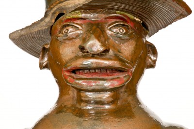 Extremely Important Southern Stoneware African-American Preacher Face Vessel, Rock Mills, Alabama