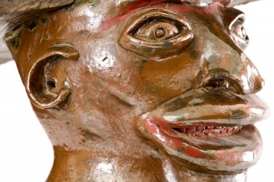 Extremely Important Southern Stoneware African-American Preacher Face Vessel, Rock Mills, Alabama
