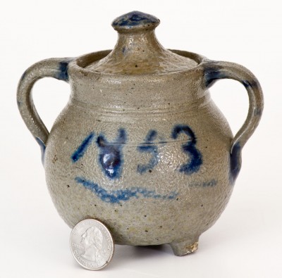 Extremely Rare and Important Craven Family Stoneware Footed Sugar Bowl, North Carolina, 1853