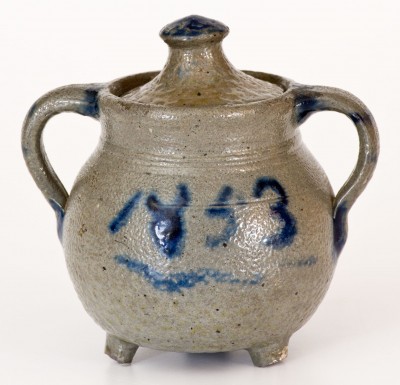 Extremely Rare and Important Craven Family Stoneware Footed Sugar Bowl, North Carolina, 1853